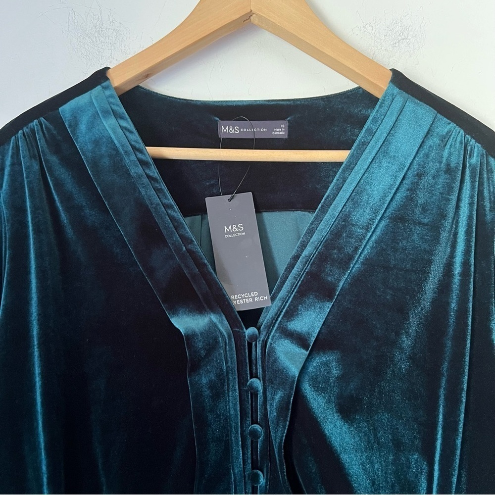 Winter Holiday Velvet Evergreen Peplum Blouse Festive Romantic Trend Nwt — image 3 of 8